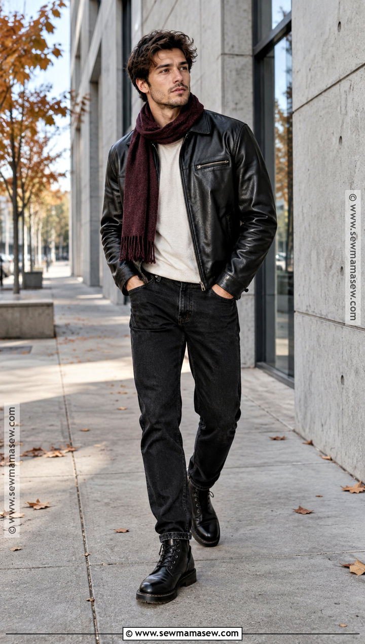 Black Pants With Leather Jacket And Black Boots - 15 Black Pants Fall Outfit for Men