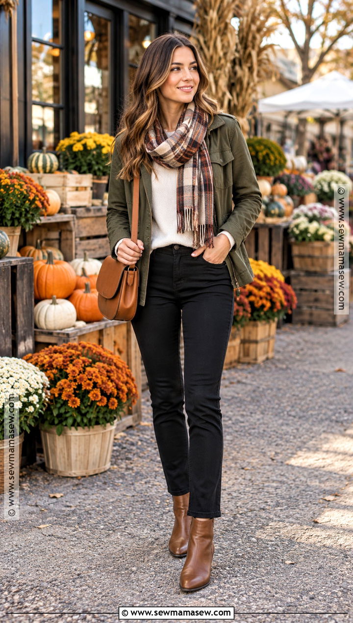 Black Pants With Olive Utility Jacket And Boots - 20 black pants fall outfit