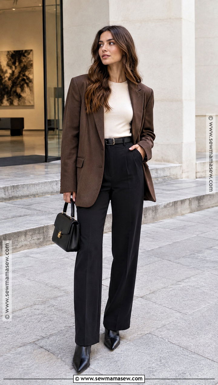 Black Pants With Oversized Blazer - 20 black pants outfit fall