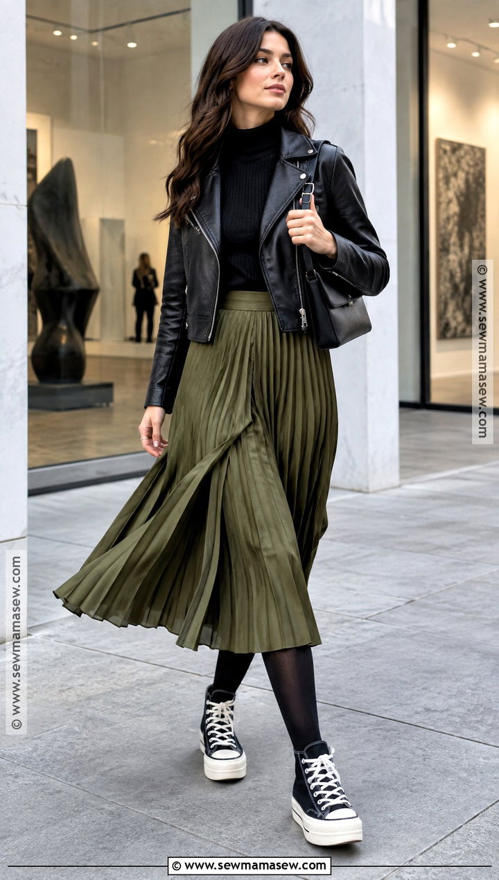 Black Platform Converse With A Pleated Midi Skirt - 15 Converse Sneakers Fall Fashion