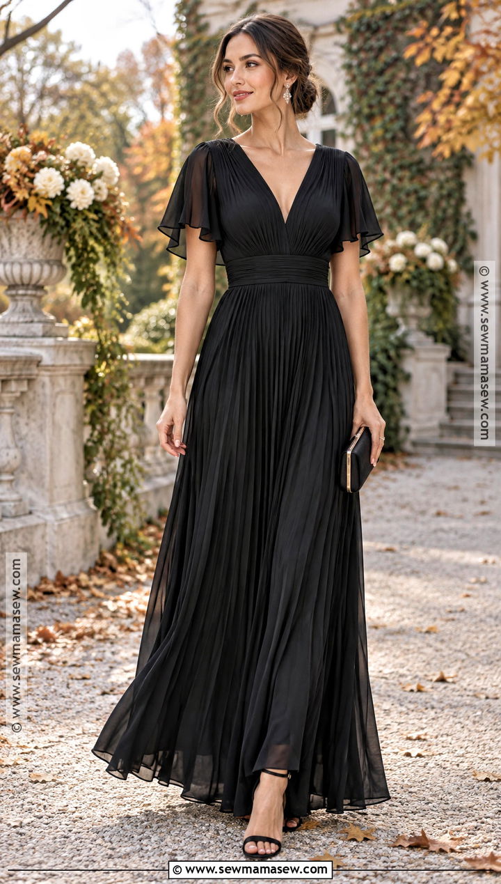 Black Pleated Bridesmaid Dress For Fall - 20 black bridesmaid dresses fall