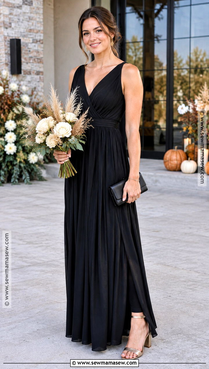 Black Pleated Bridesmaid Dress - 15 black bridesmaid dresses fall wedding