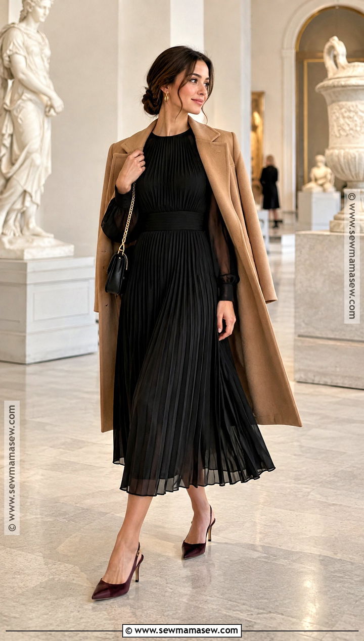 Black Pleated Midi Dress - 15 Fall Wedding Black Dress Ideas