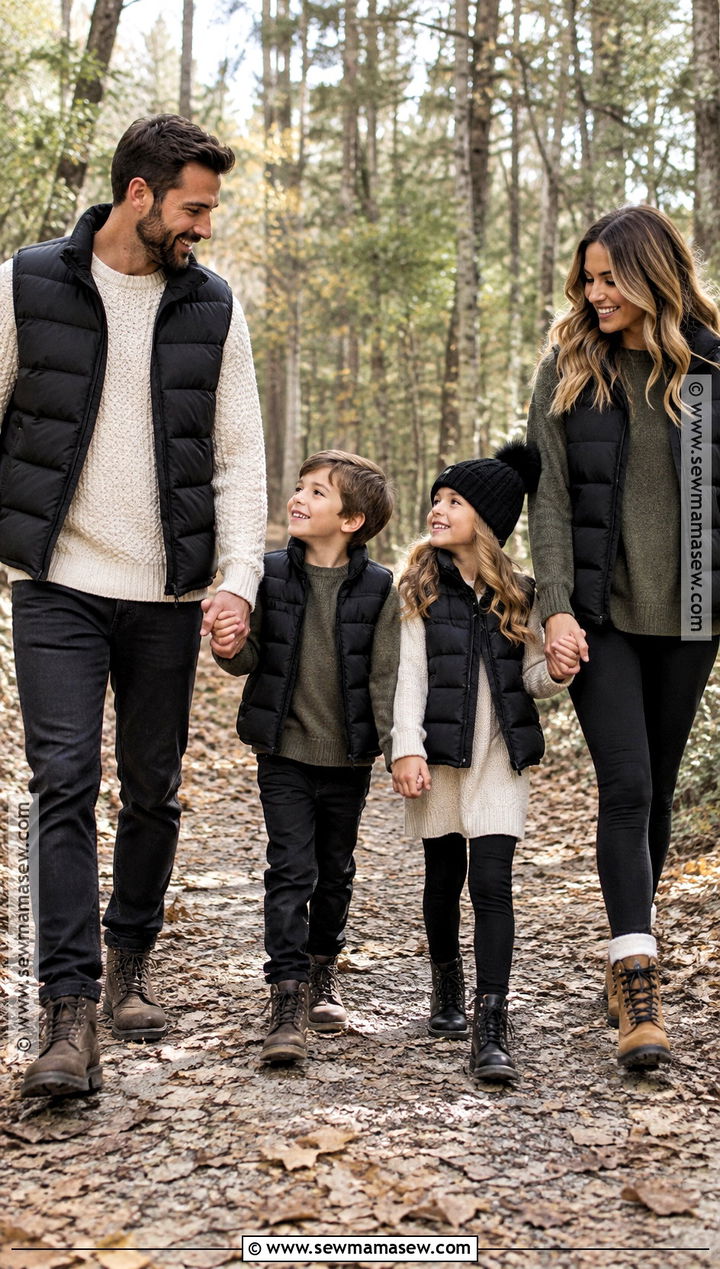 Black Puffer Vest Family Outfits - 20 fall family photos black outfits