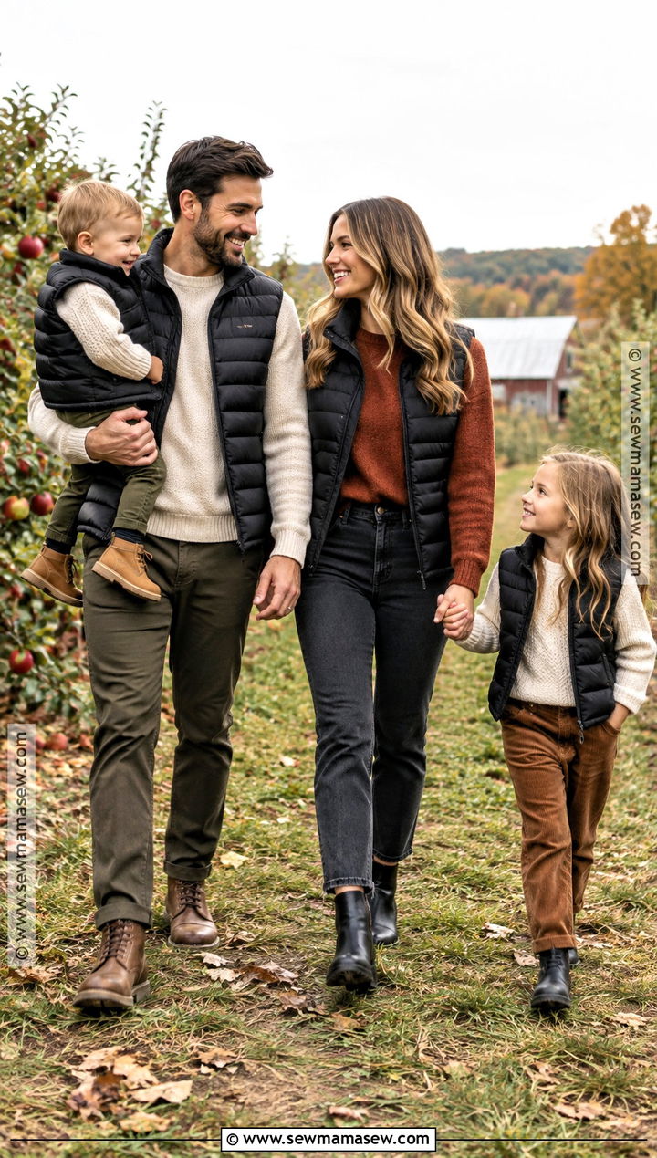 Black Puffer Vest Family Outfits - 15 black outfit fall family pictures ideas