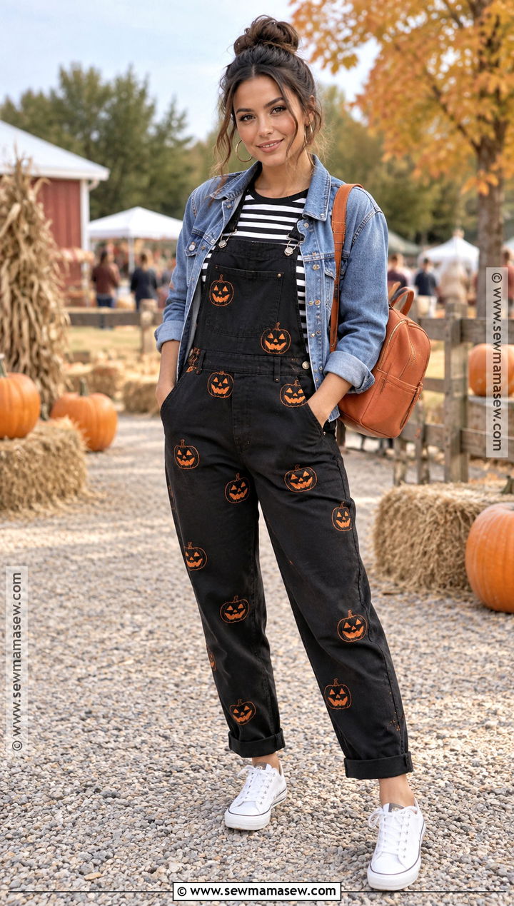 Black Pumpkin Overalls With Striped Shirt - 15 Pumpkin Overalls