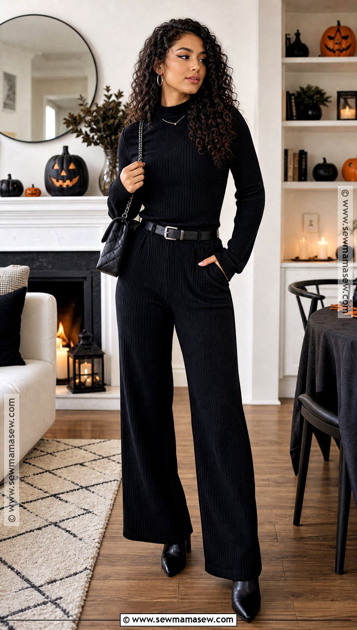 Black Ribbed Knit Set Halloween Outfit - 30 black halloween outfit ideas