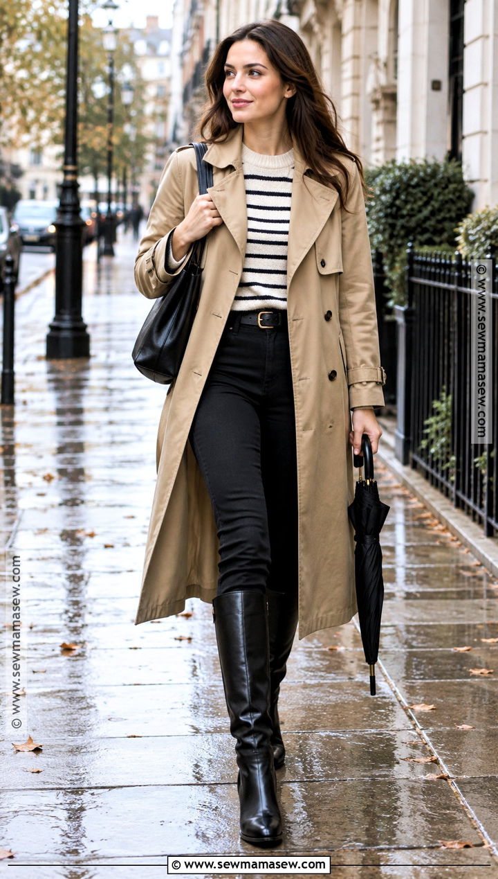 Black Rider Boots With Trench Coat - 15 Rider Boots Outfit Fall