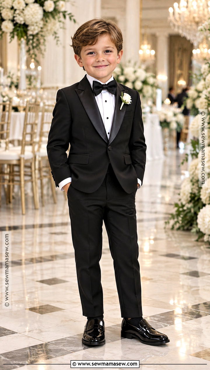 Black Ring Bearer Tuxedo With Velvet Bow Tie - 15 ring bearer outfit fall wedding ideas