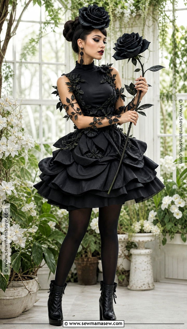 Black Rose Costume With Petal Skirt - 35 all black costume ideas