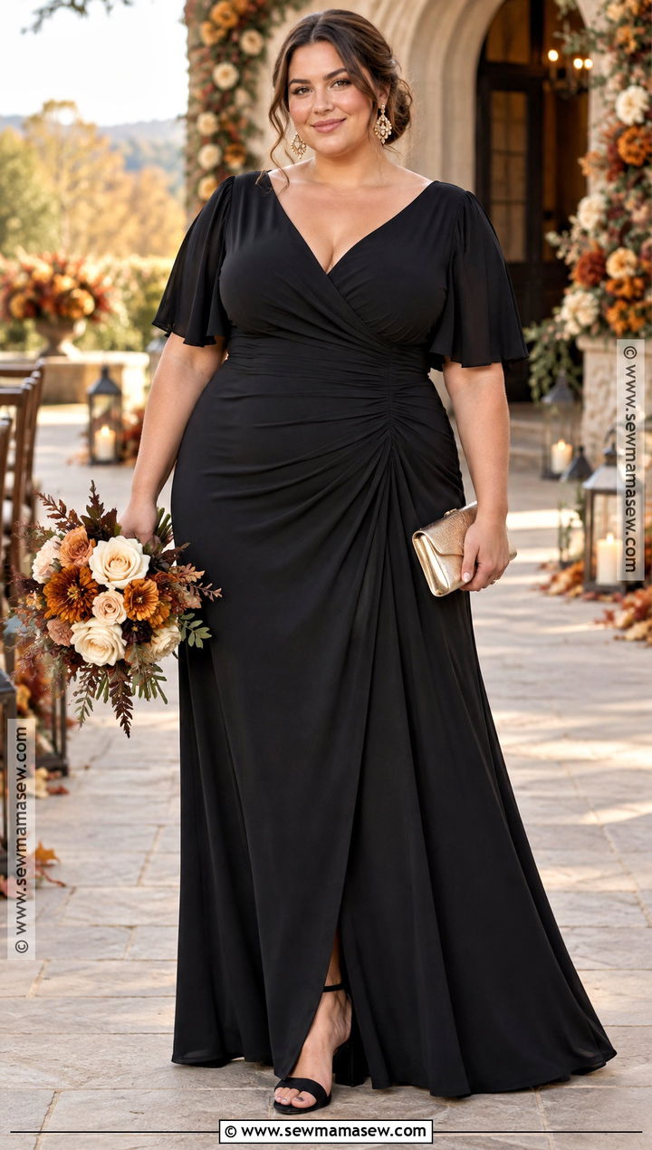Black Ruched Plus Size Bridesmaid Dress - 15 black bridesmaid dresses fall wedding