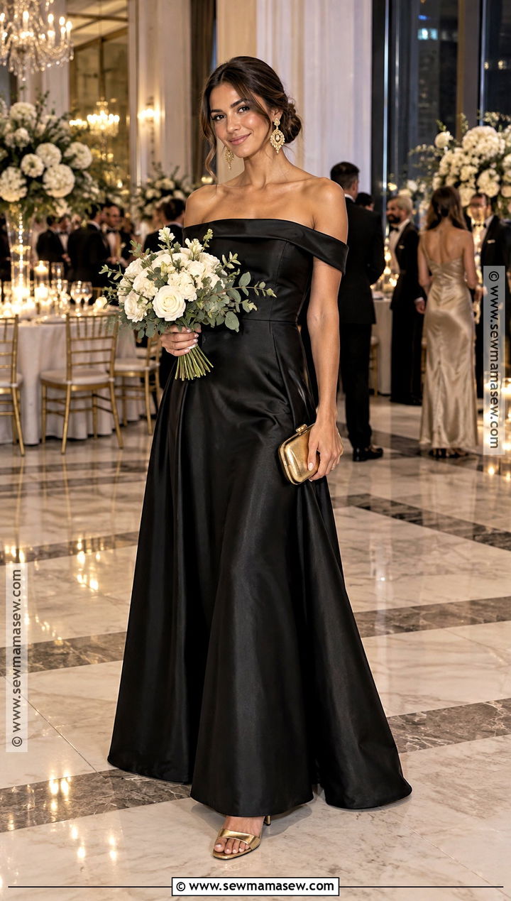 Black Satin Bridesmaid Dress With Gold Accessories - 25 october bridesmaid dresses