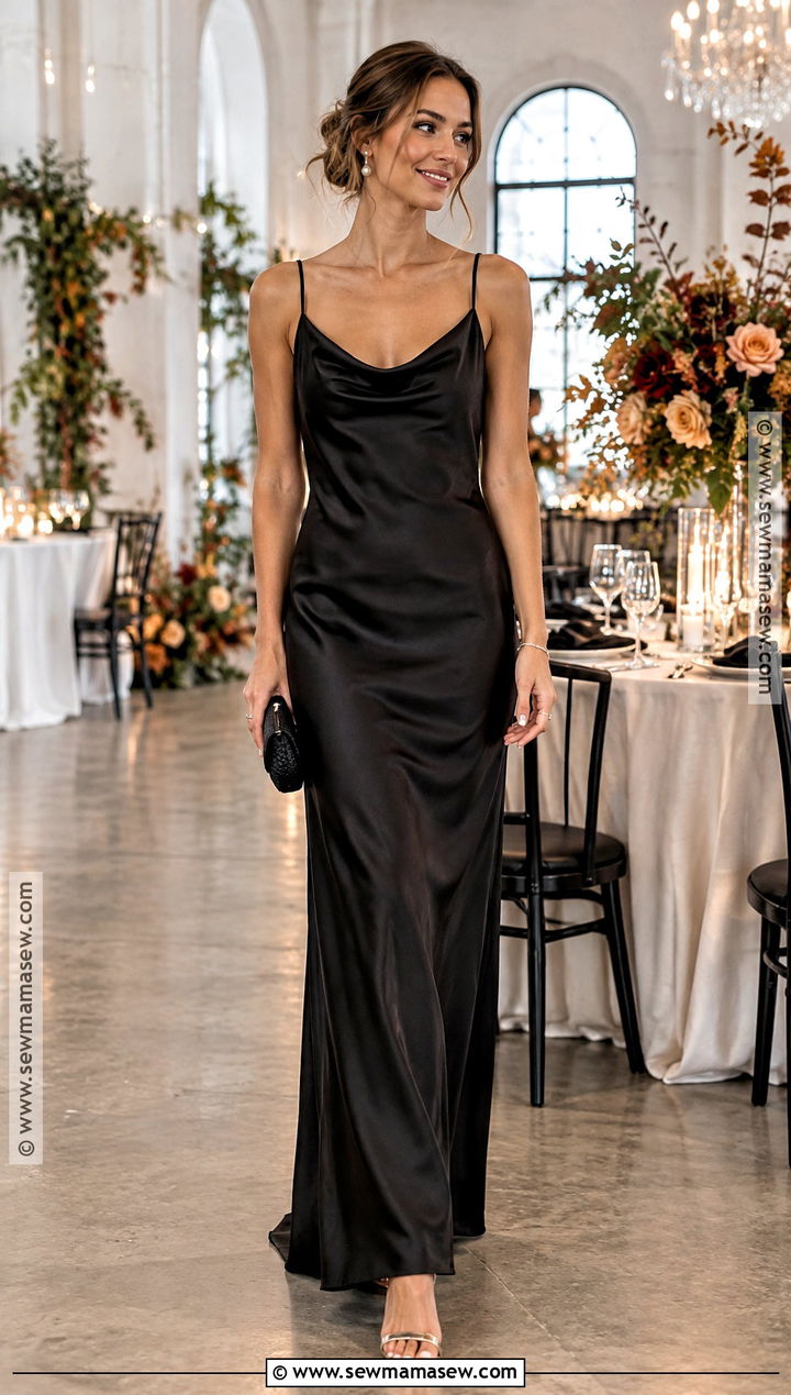 Black Satin Cowl Neck Bridesmaid Dress - 15 black bridesmaid dresses fall wedding