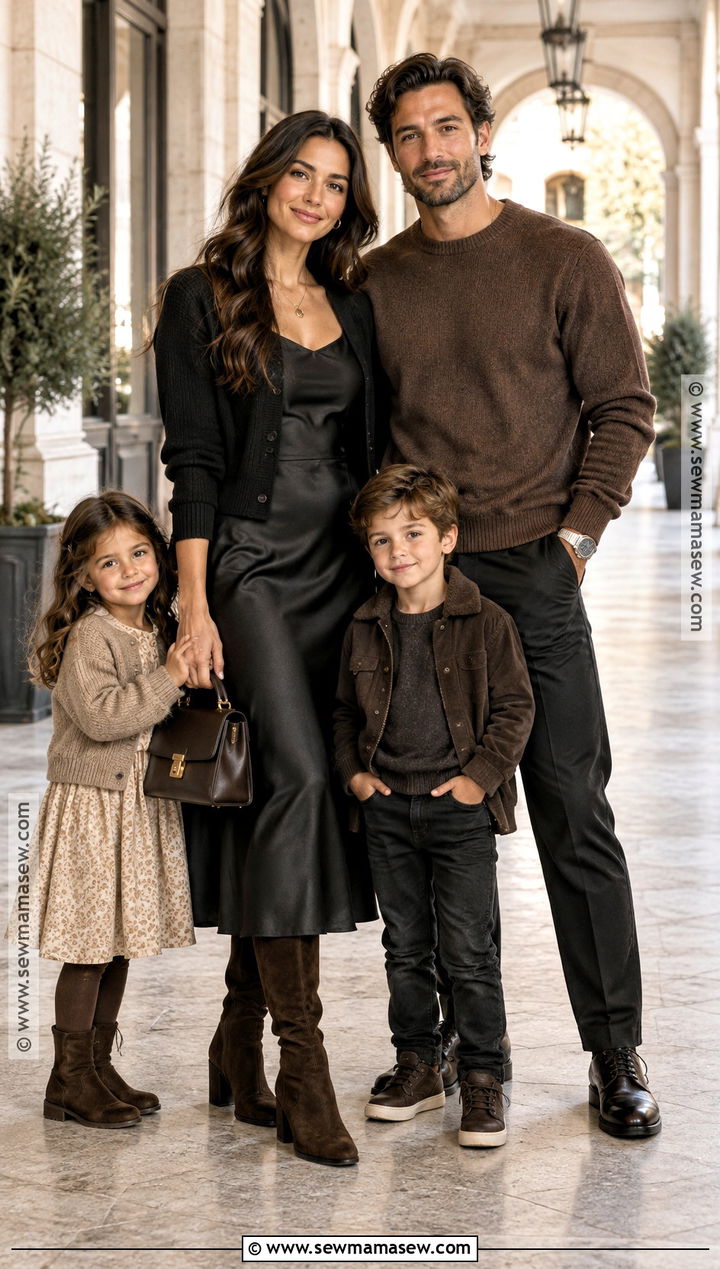 Black Satin Dress With Chocolate Brown Outfits - 15 Black Dress Fall Photoshoot Ideas for Family