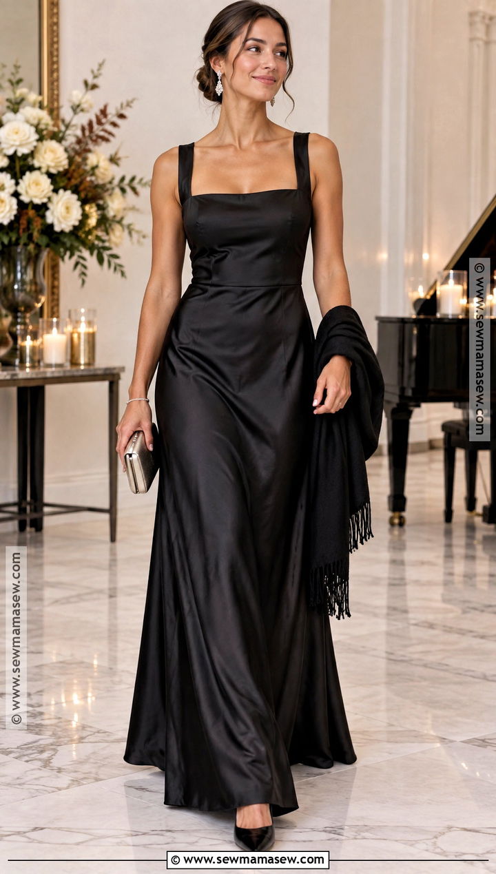 Black Satin Square Neck Bridesmaid Dress - 15 fall wedding dress bridesmaid ideas