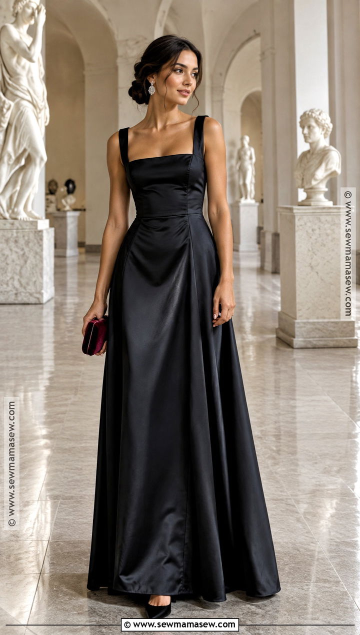 Black Satin Square Neck Dress Outfit - 25 fall formal dresses wedding guest