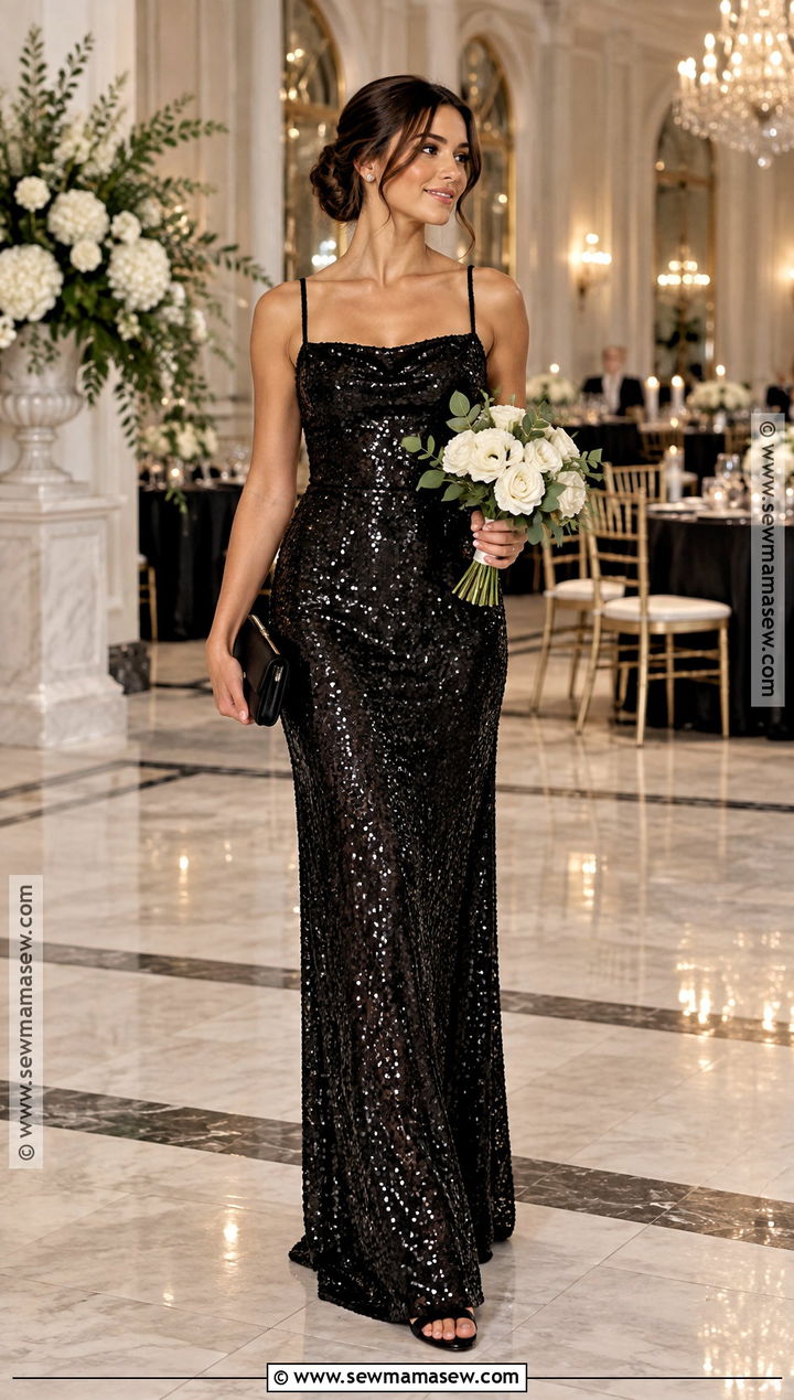 Black Sequin Bridesmaid Dress With Minimal Accessories - 15 black fall bridesmaid dresses