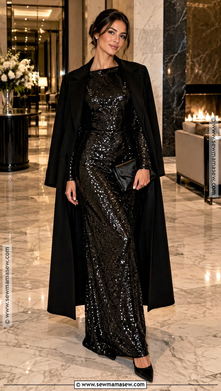 Black Sequin Column Dress Outfit - 15 Black Tie Optional Wedding Guest Dress Fall Ideas