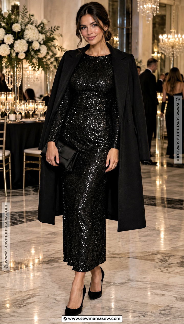 Black Sequin Midi Dress - 15 Fall Wedding Black Dress Ideas