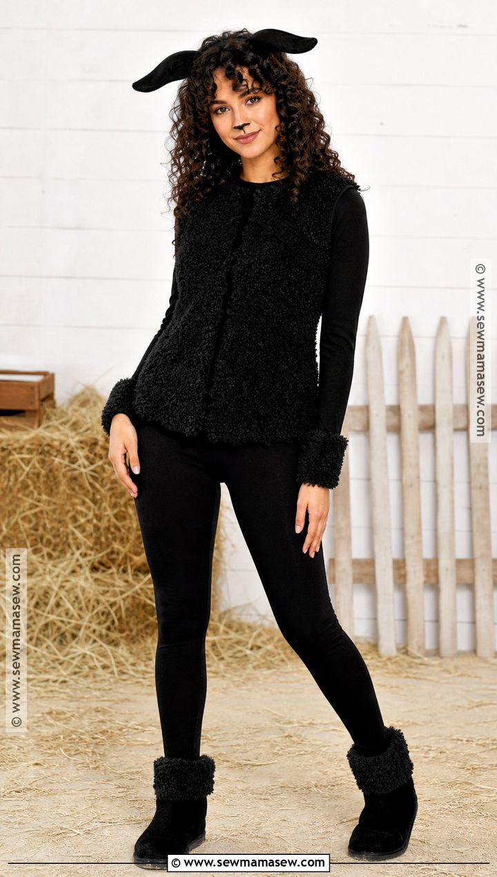Black Sheep Costume With Faux Fur Vest - 30 All Black Halloween Costume Ideas for Women