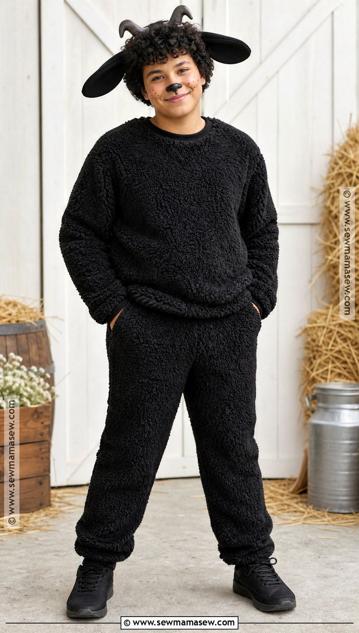 Black Sheep Pun Costume With Curly Fleece - 35 all black costume ideas