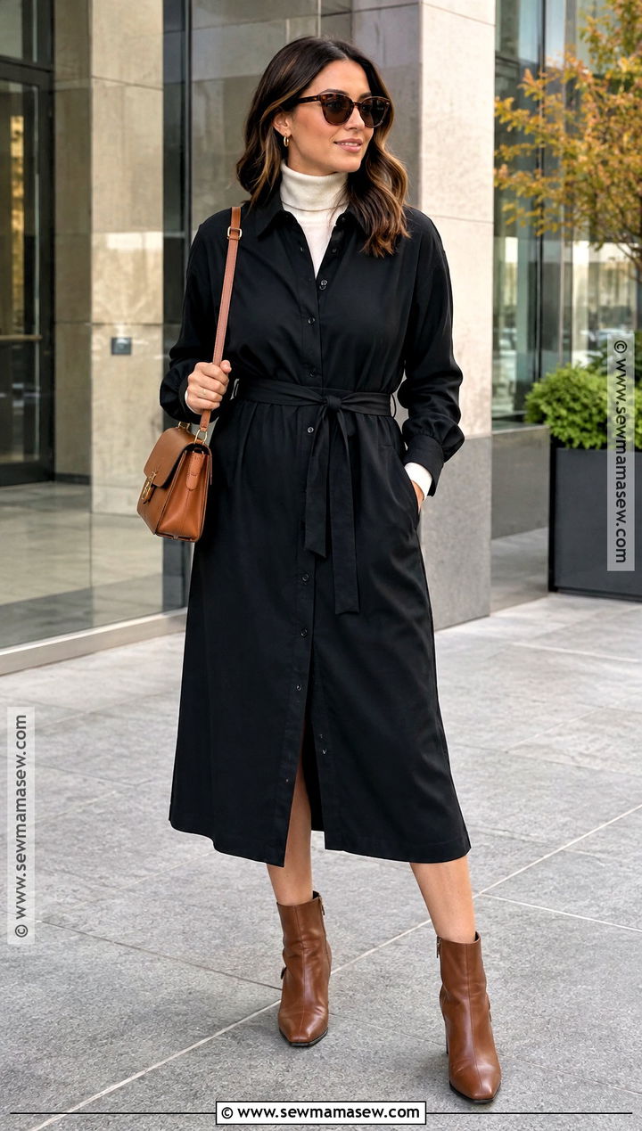 Black Shirt Dress With Ankle Boots - 20 black dress autumn outfit ideas