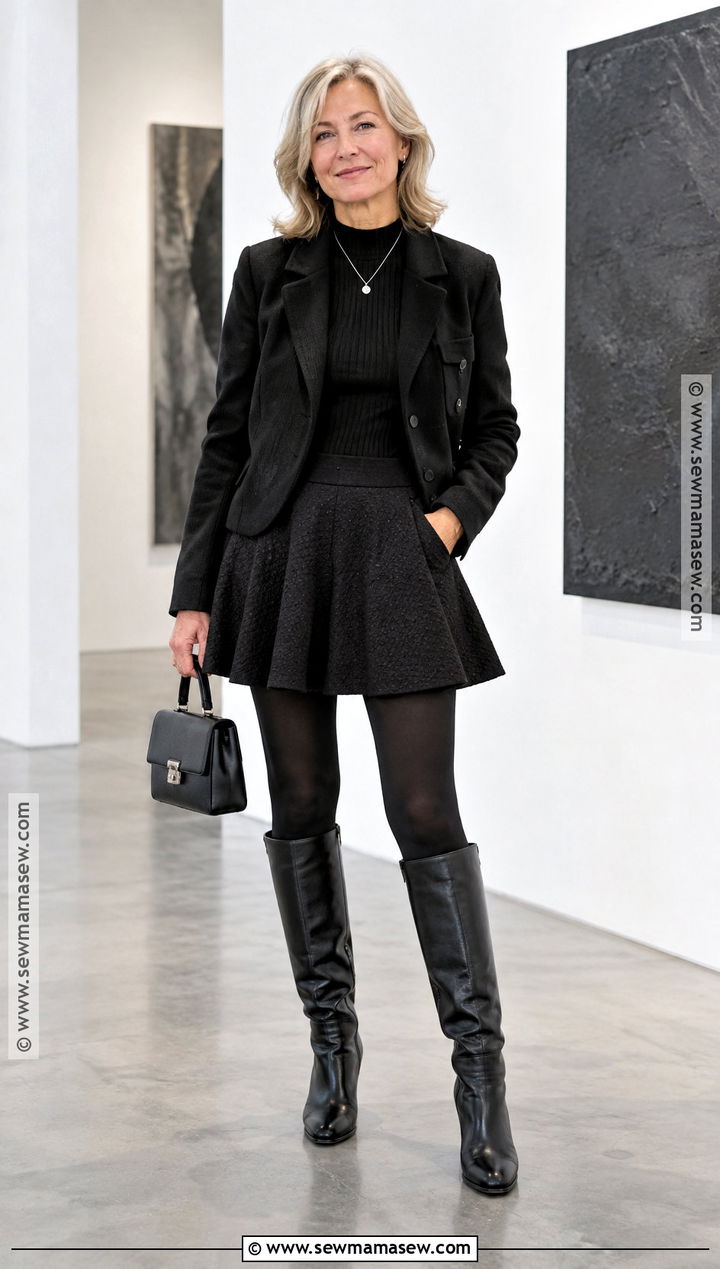 Black Skater Skirt With Monochrome Black Layers - 15 black skater skirt outfit fall ideas