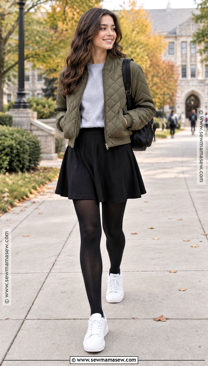 Black Skater Skirt With Sweatshirt And Sneakers - 25 black skirt fall outfit ideas