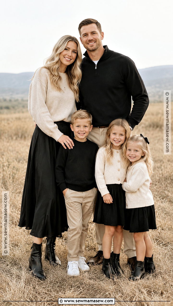 Black Skirt And Neutral Family Outfits - 15 black outfit fall family pictures ideas