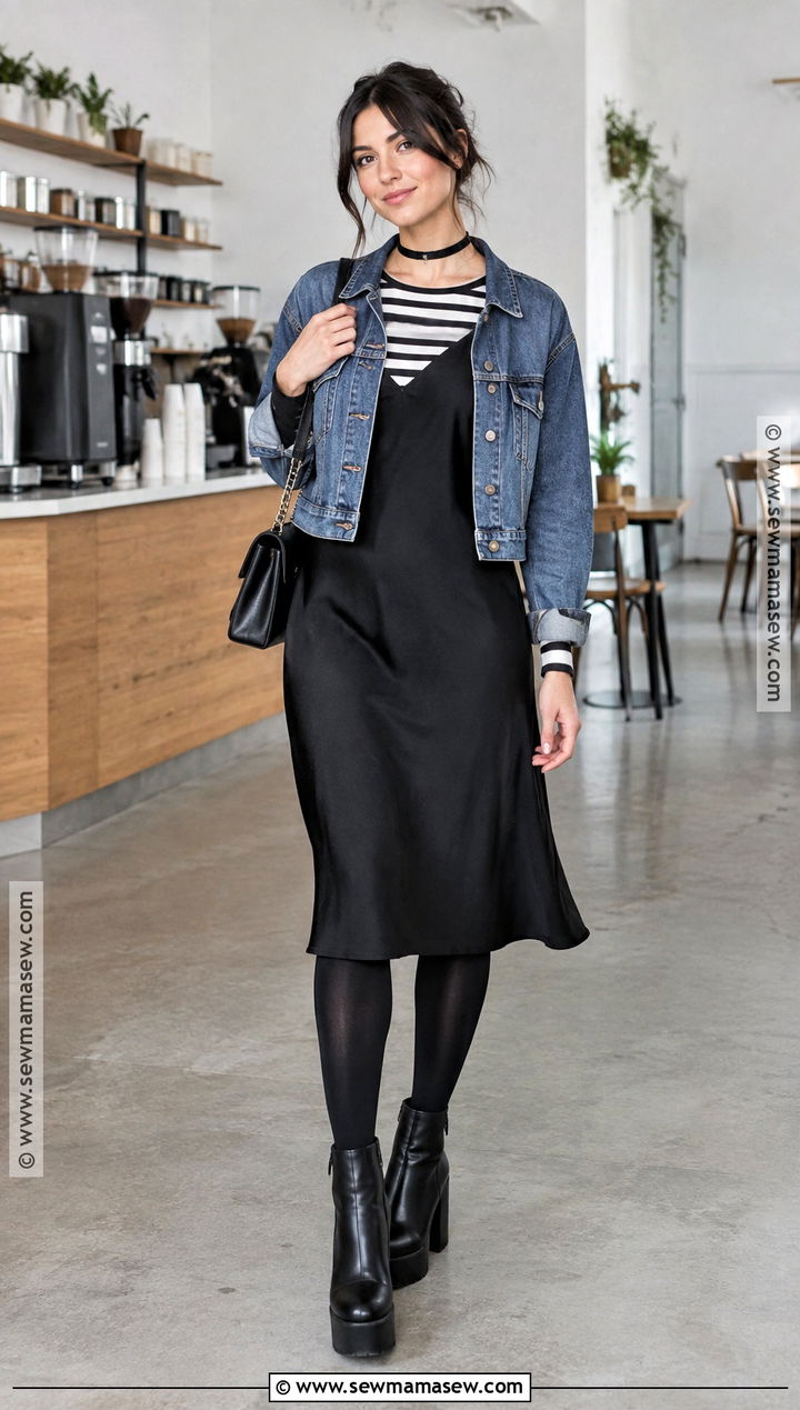 Black Slip Dress And Striped Sweater Fall Outfit - 25 alternative fall outfits