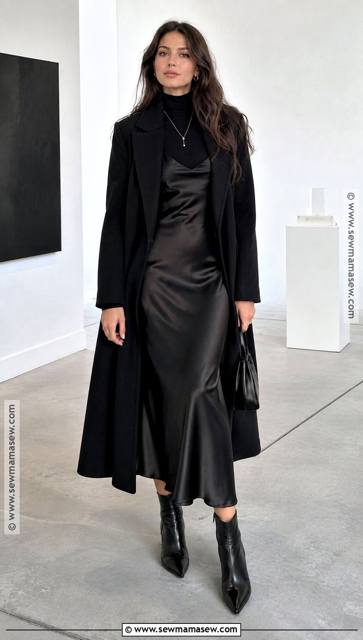 Black Slip Dress And Turtleneck Outfit - 25 black autumn outfit ideas