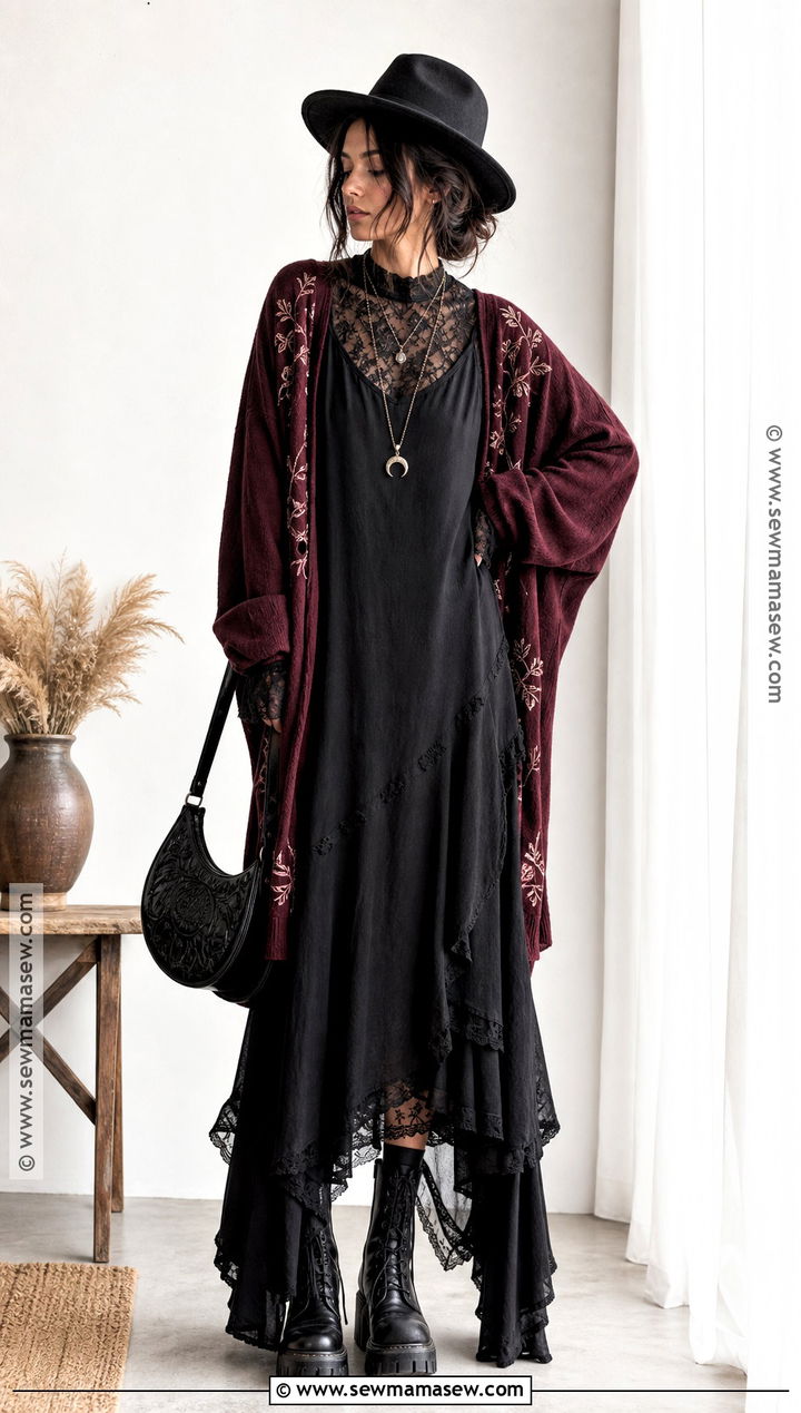 Black Slip Dress Boho Witch Outfit - 30 Boho Witch Outfits