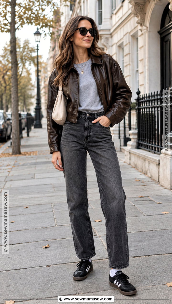 Black Sneakers With A Leather Jacket - 15 autumn fashion sneakers