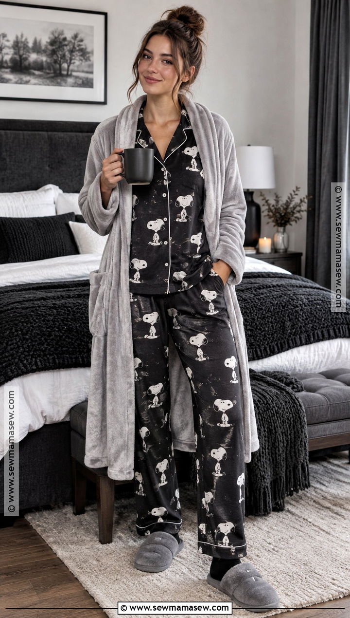Black Snoopy PJs With Gray House Shoes - 15 american eagle snoopy pjs fall ideas