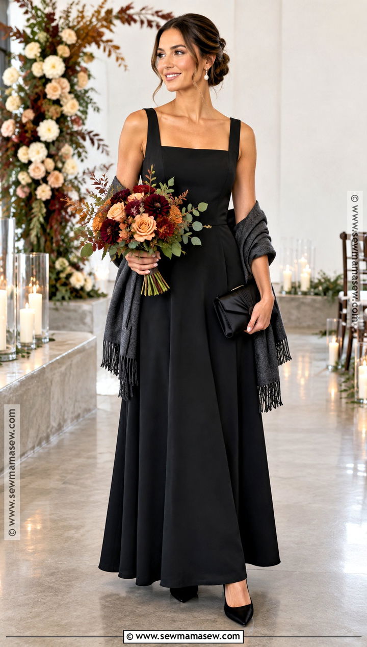 Black Square Neck Bridesmaid Dress - 20 fall bridesmaids dresses