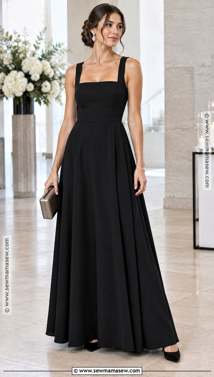 Black Square Neck Bridesmaid Dress With Closed Toe Heels - 15 black fall bridesmaid dresses