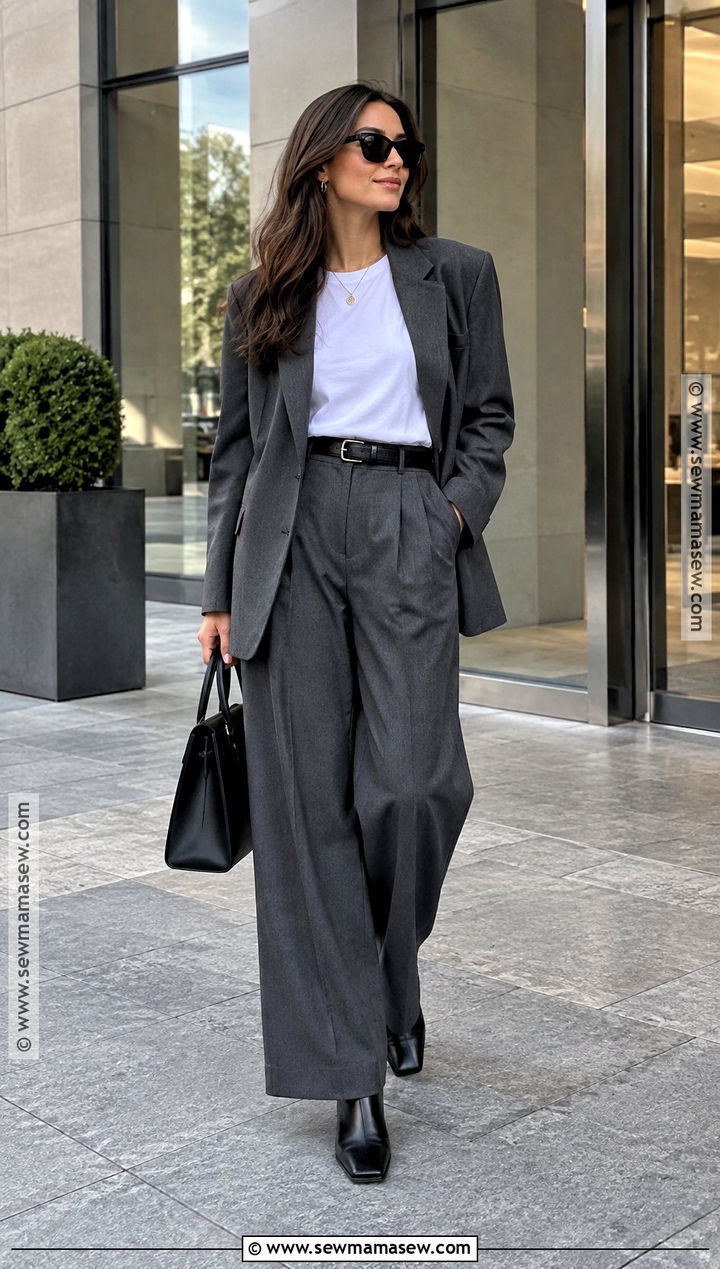 Black Square Toe Boots With Blazer And Trousers - 15 casual black boots fall fashion