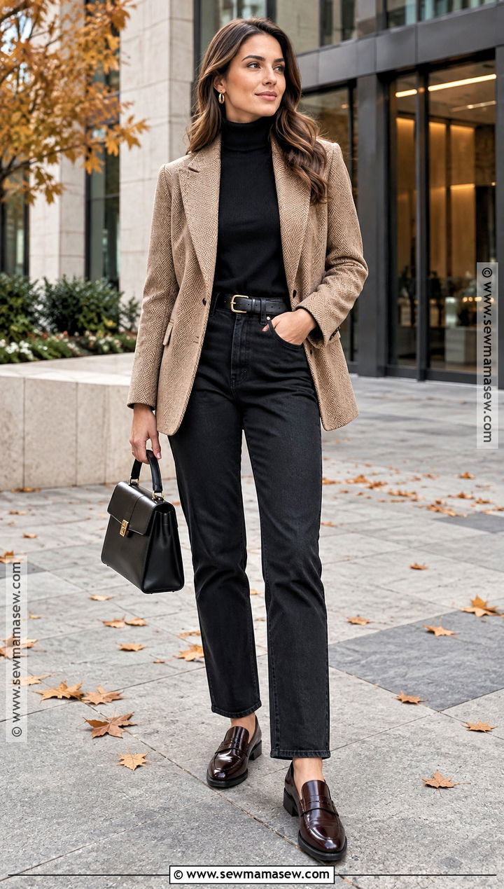 Black Straight Leg Jeans With Black Turtleneck And Loafers - 15 Black Straight Leg Jeans Outfit Fall