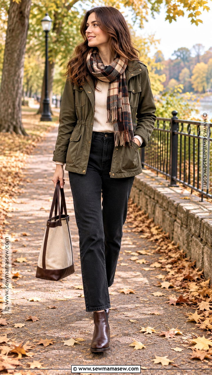 Black Straight Leg Jeans With Olive Utility Jacket And Chelsea Boots - 15 Black Straight Leg Jeans Outfit Fall