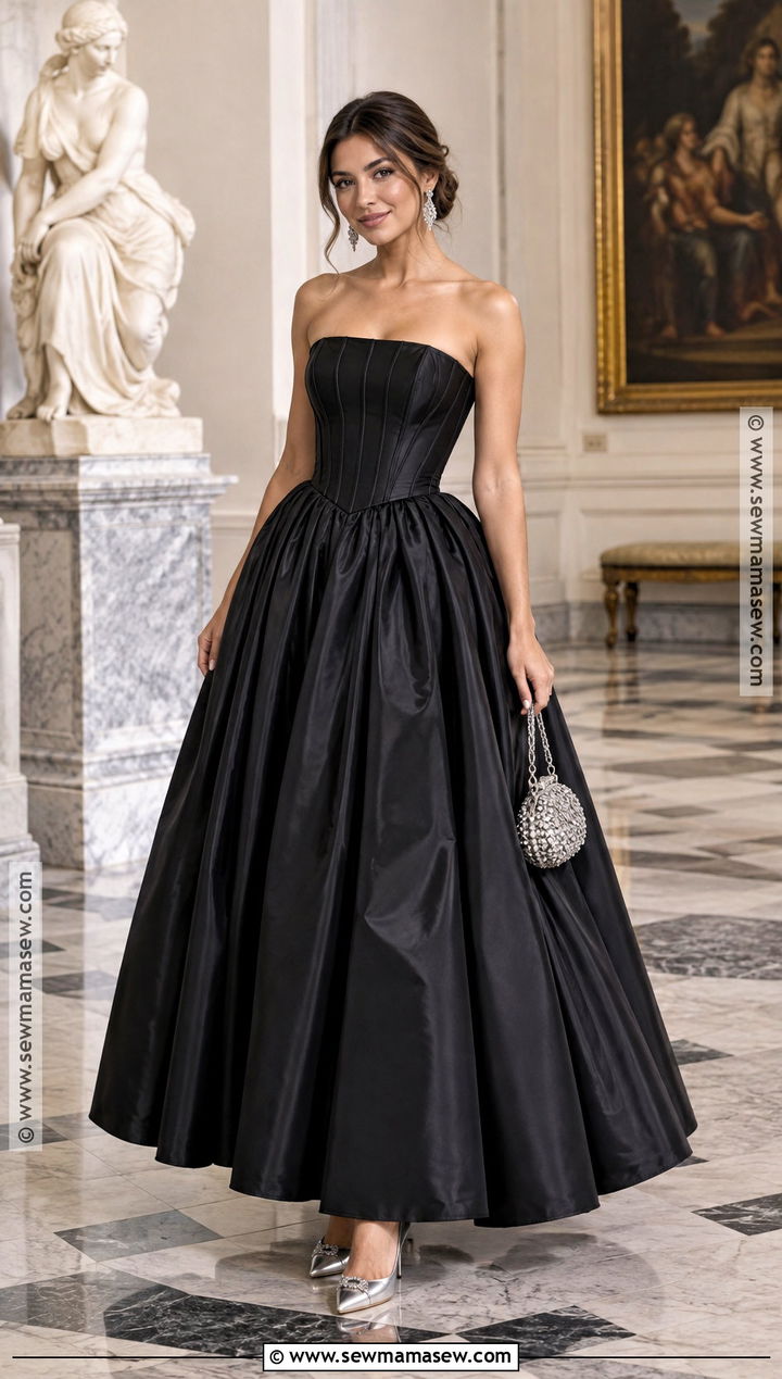 Black Strapless Ball Gown - 25 black tie wedding guest dress fall ideas