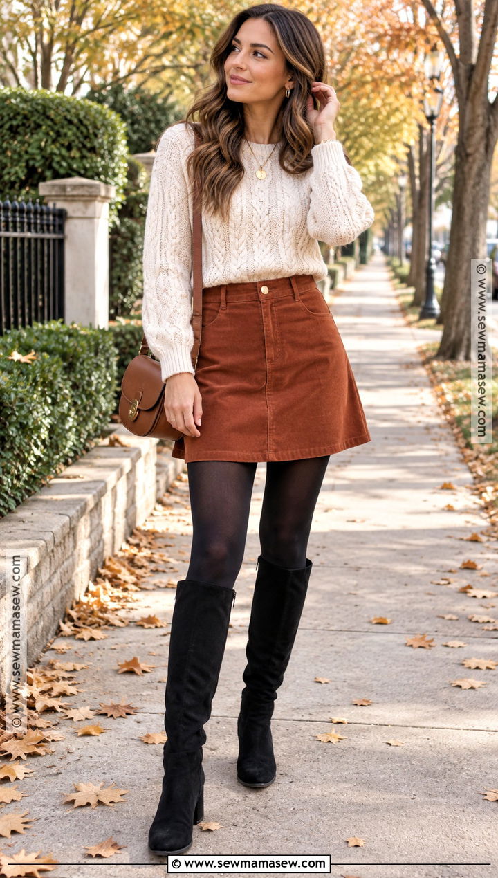 Black Suede Boots With A Corduroy Skirt - 15 black autumn boots