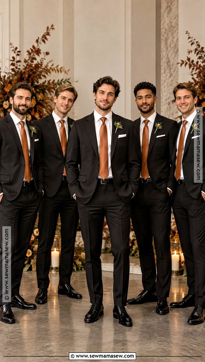 Black Suit And Copper Tie Groomsmen Attire - 25 fall wedding groomsmen attire ideas