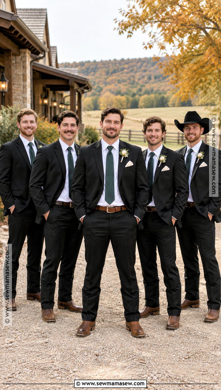Black Suit And Cowboy Boots Groomsmen Attire - 15 fall wedding groomsmen attire rustic ideas
