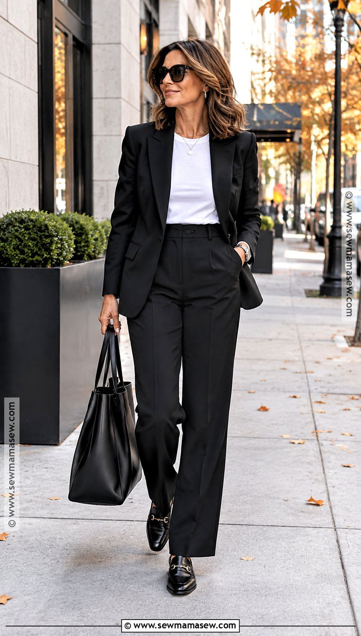 Black Suit And White T Shirt Fall Outfit - 15 White And Black Fall Outfit Ideas