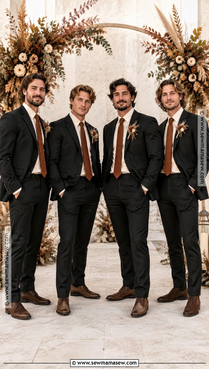 Black Suit Boho Fall Groomsmen Attire - 15 boho fall groomsmen attire ideas