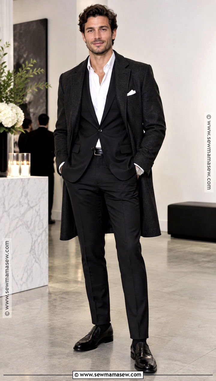Black Suit Open Collar Fall Cocktail Attire - 15 mens fall cocktail attire ideas