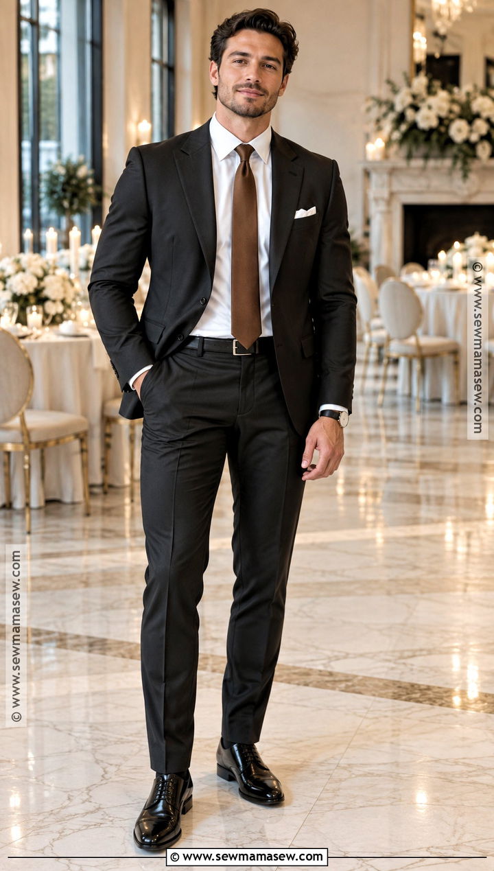 Black Suit With Bronze Tie Fall Wedding Attire - 20 mens fall wedding attire ideas