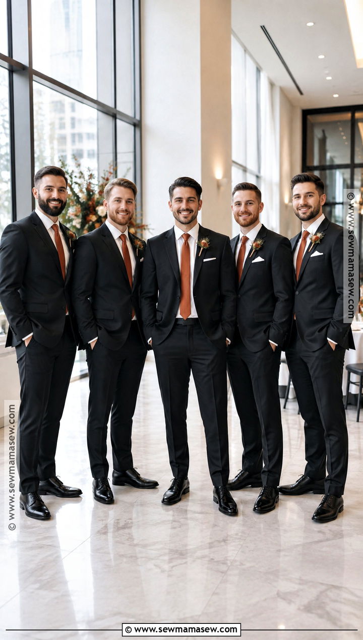 Black Suit With Burnt Orange Tie Groomsmen Attire - 15 groomsmen attire fall color combos