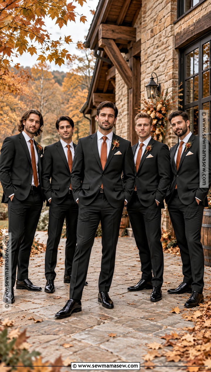 Black Suit With Burnt Orange Tie - 15 fall groomsmen attire black ideas