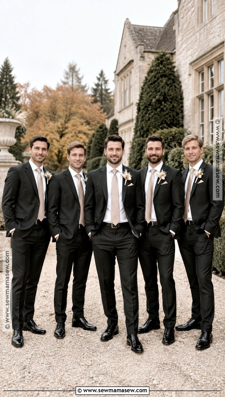 Black Suit With Champagne Tie - 15 fall groomsmen attire black ideas